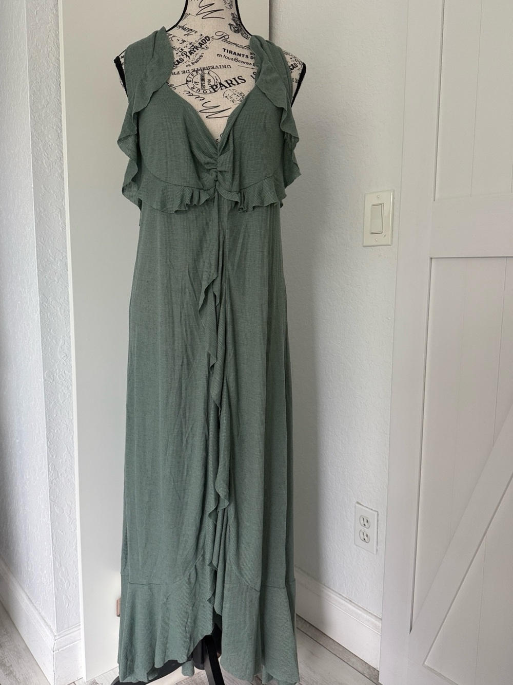 Free People Gilda Tunic Romantic Halter Ruffle Maxi Top Tunic Sage XS
